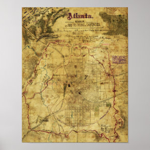 Poster Campanha Atlanta - Mapa Panorâmico da Guerra Civil