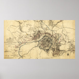 Pôster Campanha de Atlanta - mapa panorâmico da guerra