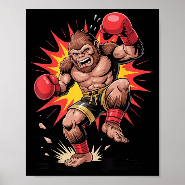 Poster Campeão de Boxe Gorila Arcade Retro Lutando Macaco (Frente)