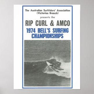 Poster Campeonato de Surfe de Bells de 1974, competição d