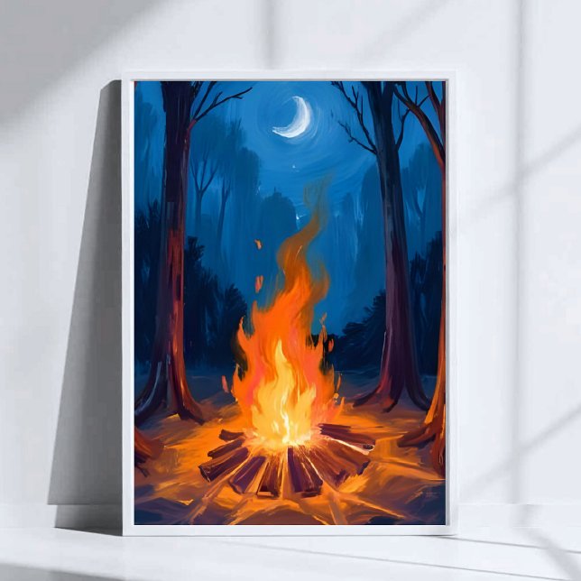 Poster Campfire Moon | Nature Watercolor Painting (Criador carregado)
