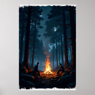 Poster Campfire under a starry night sky in the serene 