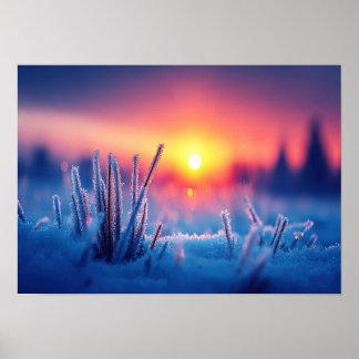 Poster Campina Invernal Congelada ao Nascer do Sol