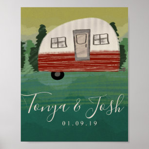 Poster Camping Camper Vintage Chuveiro de Noiva Escapada 