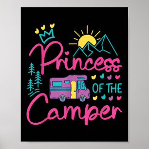 Poster Camping Família Menina Campervan Motorhome Princes