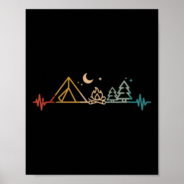 Poster Camping Heartbeat Tent Campfire Trees Camper Men W (Frente)