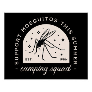 Pôster Camping mosquito funny summer camp whimsical black