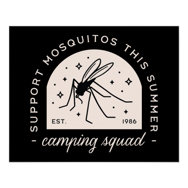 Pôster Camping mosquito funny summer camp whimsical black (Frente)