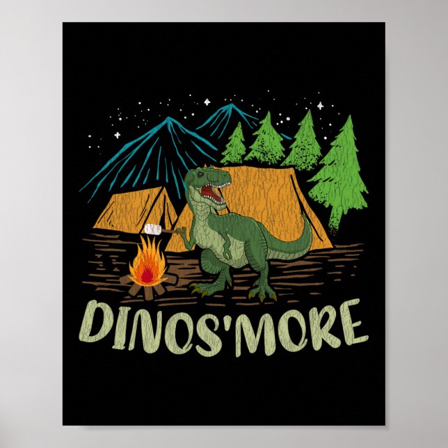 Poster Camping S'more Dinosaur Lover Funny Dinosaur Campi (Frente)