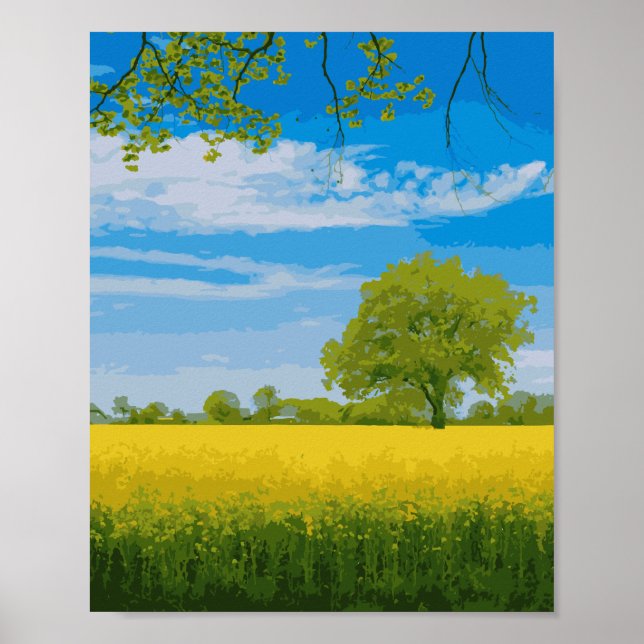 Poster campo aquarela das flores amarelas (Frente)