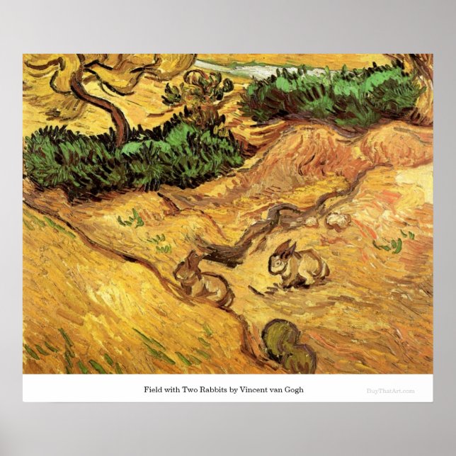 Pôster Campo com dois coelhos por Vincent van Gogh (Frente)