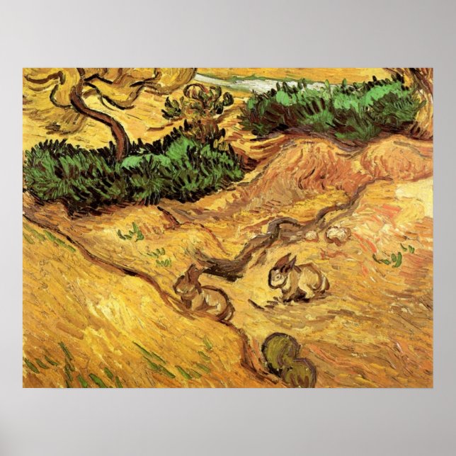 Pôster Campo com dois coelhos por Vincent van Gogh (Frente)