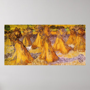 Pôster Campo com pilhas de trigo por Van Gogh