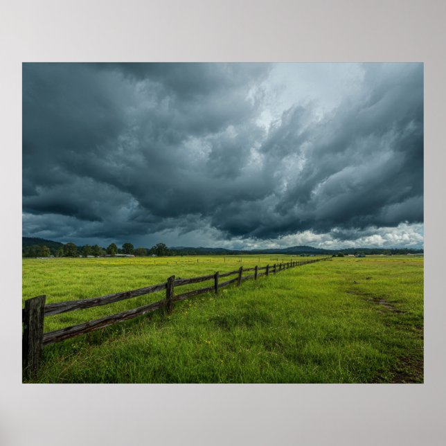 Poster Campo com uma Cerca de Madeira (Frente)