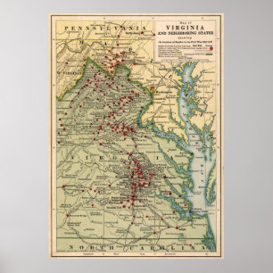 Poster Campo de batalha Mapa da guerra civil de Virgínia