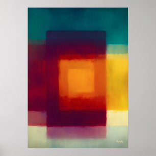 Poster Campo de Cor Âmbar Carmesim Arte Abstrata Moderna