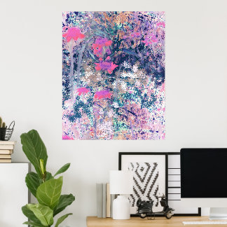 Poster Campo de flores silvestres Impressionismo- Rosa