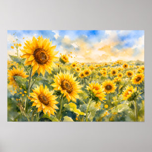 Poster Campo de Girassóis – Aquarela Girassol