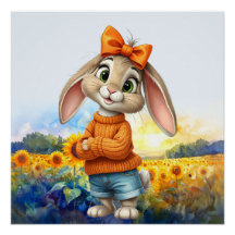 Campo de girassóis de coelho feminino