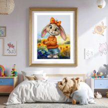 Campo de girassóis de coelho feminino