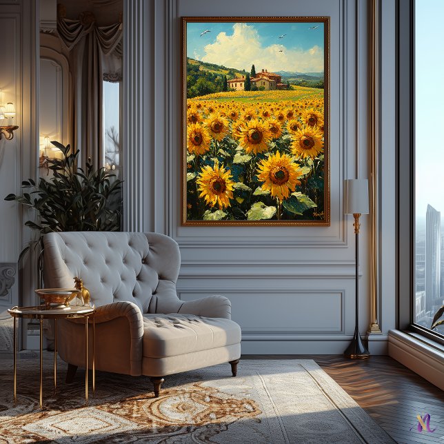 Poster Campo de Girassóis e Cottage Toscano Impressionism (Criador carregado)
