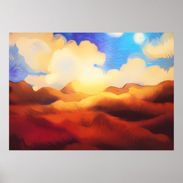 Poster Campo de grama Van Gogh e paisagem bonita (Frente)