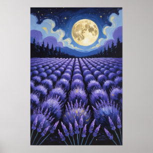 Poster Campo de Lavanda ao Luar sob o Céu Noturno Estrela
