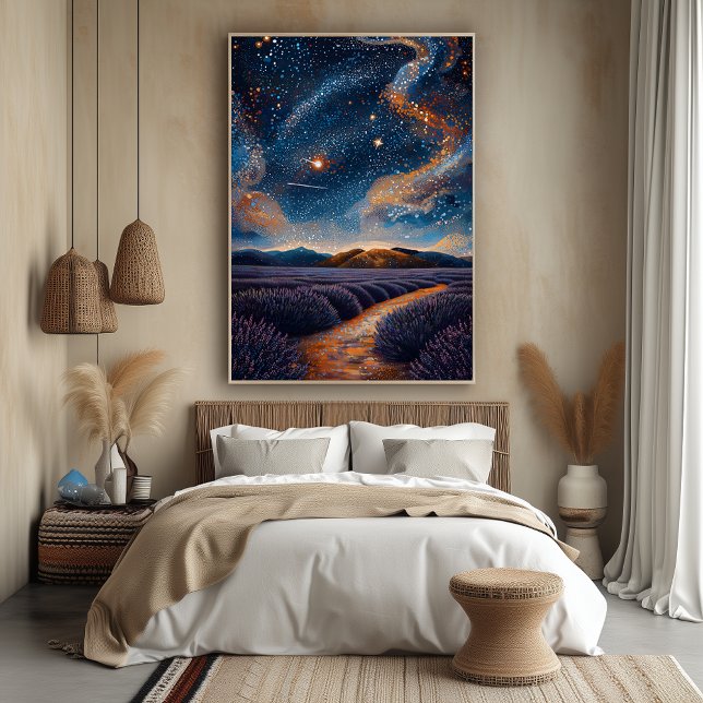Poster Campo de Lavanda Estrelado em Estilo Pontilhista (Criador carregado)