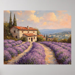Poster Campo de Lavanda Toscana com Casa de Pedra
