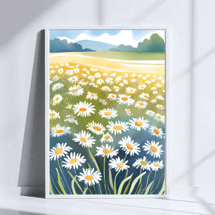Poster Campo de Margaridas   Pintura Floral de Prado de F