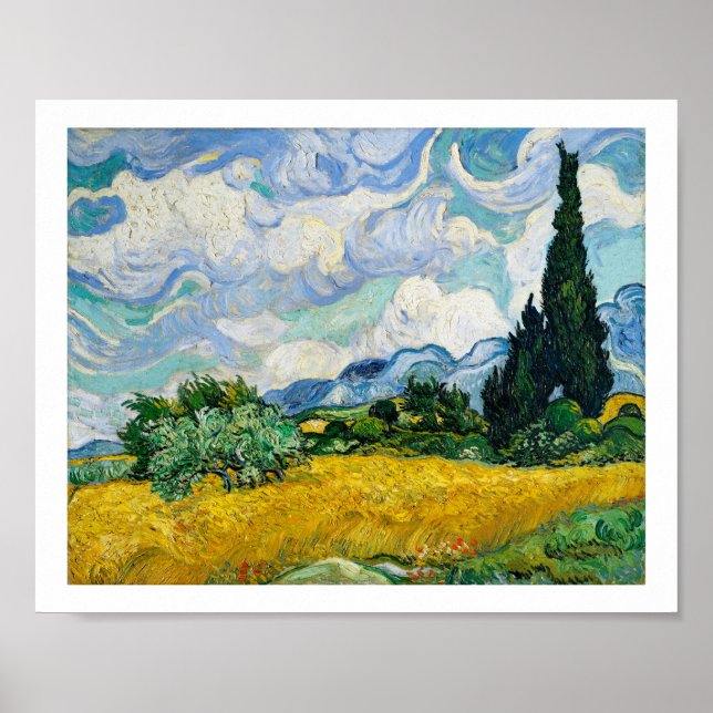 POSTER CAMPO DE TRIGO COM CIPRESSES 1889 VINCENT VAN GOGH (Frente)