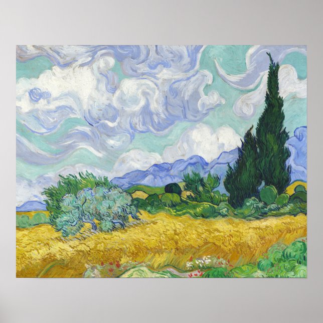 Poster Campo de Trigo com Ciprestes de Van Gogh Arte (Frente)