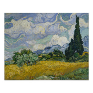 Pôster Campo de Trigo com Ciprestes de Van Gogh Arte Famo