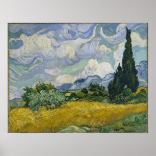 Pôster Campo de trigo com ciprestes por Vincent van Gogh
