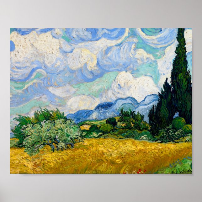Poster Campo de trigo com ciprestes por Vincent Van Gogh (Frente)