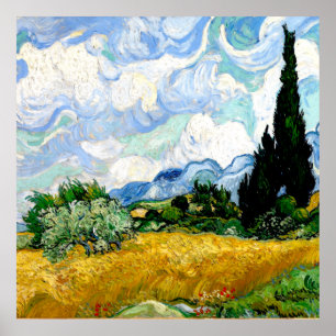 Poster Campo de trigo com ciprestes por Vincent van Gogh