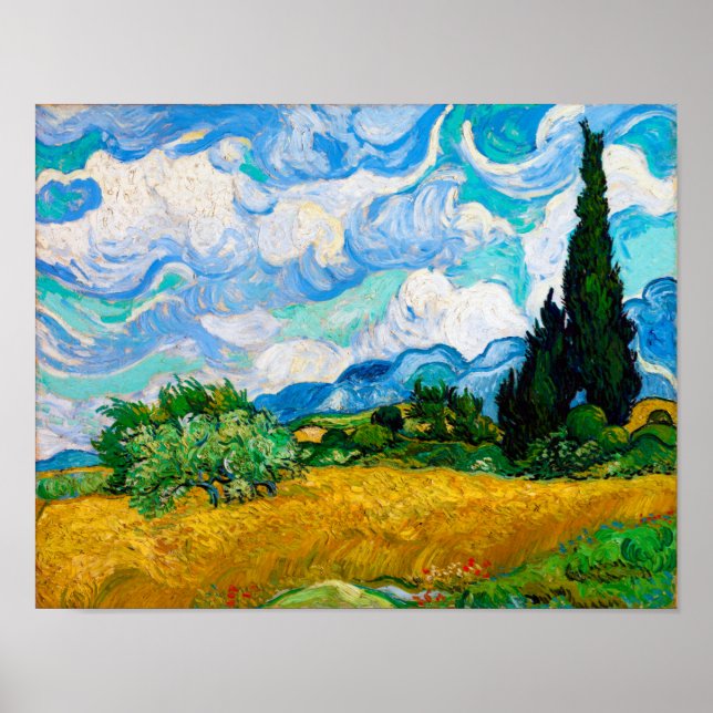 Poster Campo de trigo com ciprestes, Van Gogh (Frente)