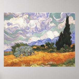 Pôster Campo de trigo com ciprestes, Vincent Van Gogh
