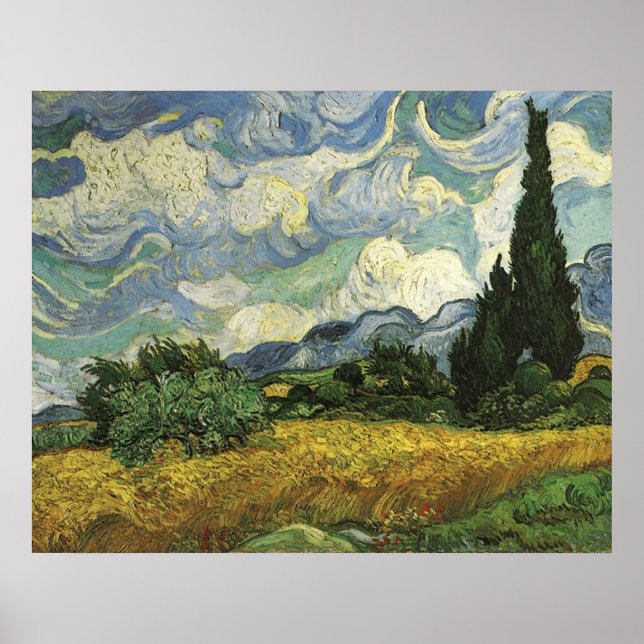Poster Campo de trigo com ciprestes, Vincent Van Gogh (Frente)