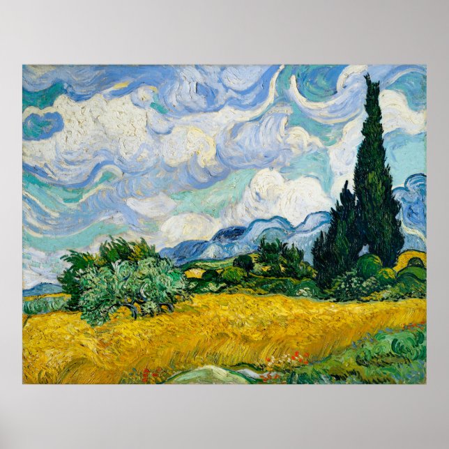 Poster Campo de trigo de Van Gogh com ciprestes (Frente)