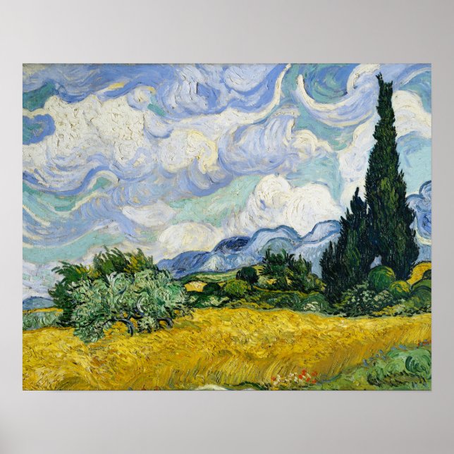 Poster Campo de trigo de Vincent Van Gogh com Cypress Sm (Frente)