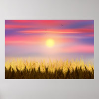 Campo de trigo Dourado Céu Sol Pintor Óleo Verão