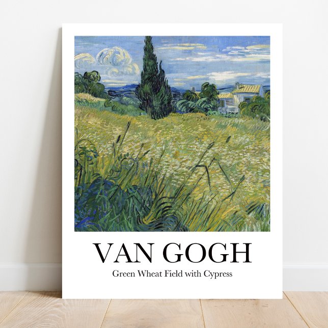 Poster Campo de trigo verde com Cypress por Vincnt van Go (Van Gogh's Sun-Kissed Fields: "Green Wheat Field with Cypress." Museum-quality poster)