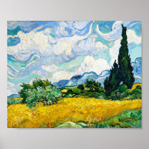 Poster Campo de trigo Vincent Van Gogh com ciprestes