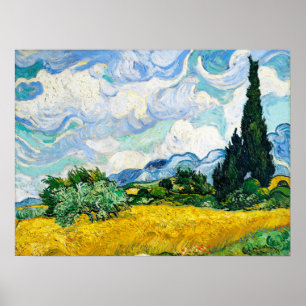 Poster Campo de trigo Vincent Van Gogh com ciprestes