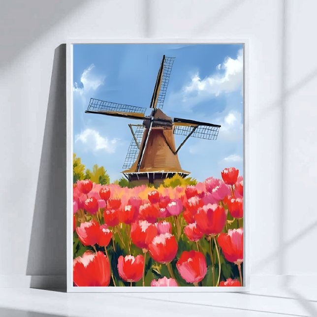 Poster Campo de Tulipas do Moinho de Vento Holandês em Aq (Criador carregado)