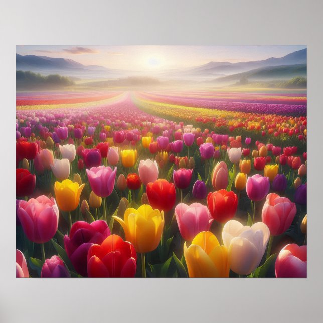 Poster Campo de Tulipas Vibrantes em Flor (Frente)