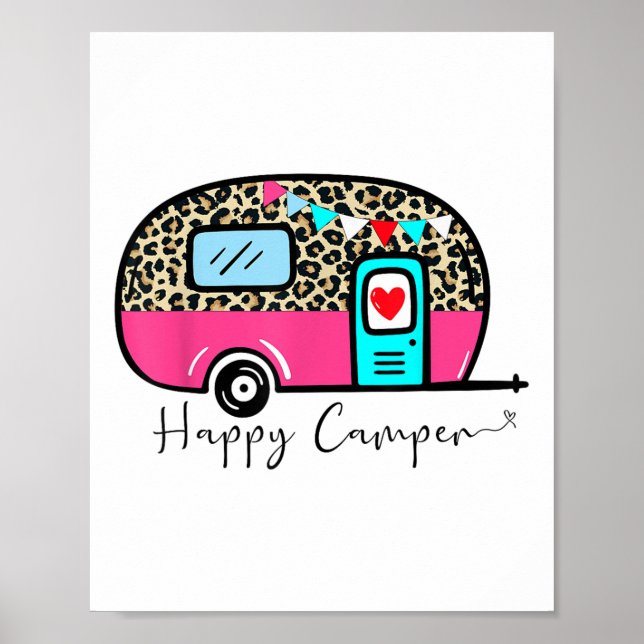 Poster Campo de verão feliz acampamento Leopard Engraçado (Frente)