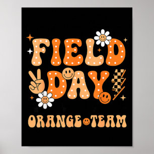 Poster Campo dia equipe laranja sorriso groovy rosto xadr