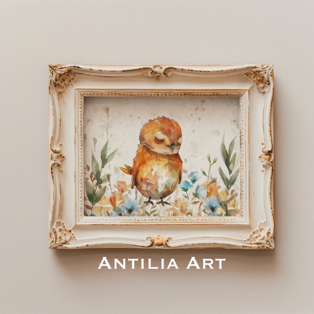 Poster Campo Floral Russo Ilustração de Aves Aquáticas (Criador carregado)